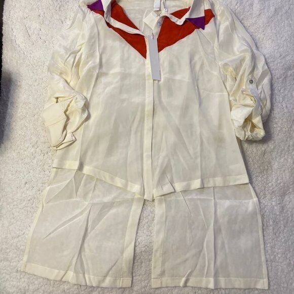 NWT Line & Dot Silk Ivory Button Down - Picture 3 of 7